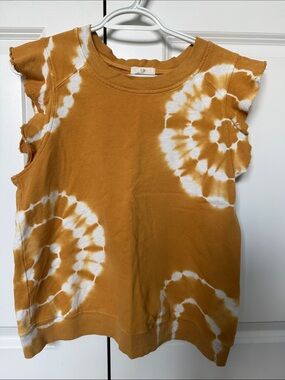 T.La Mustard and White Tie-Dye Ruffle Sleeve Tank